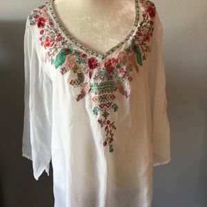 Johnny Was white embroidered tunic NWOT